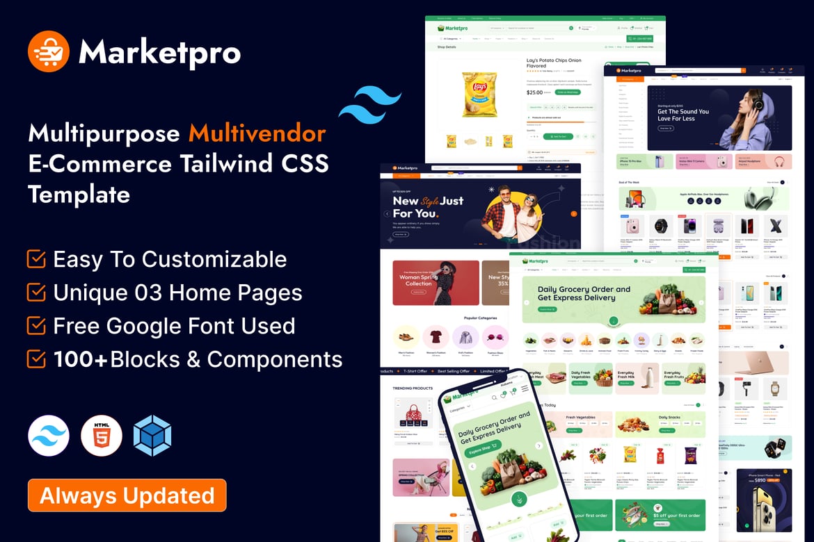 MarketPro - Template Website eCommerce Multivendor dengan Tailwind CSS