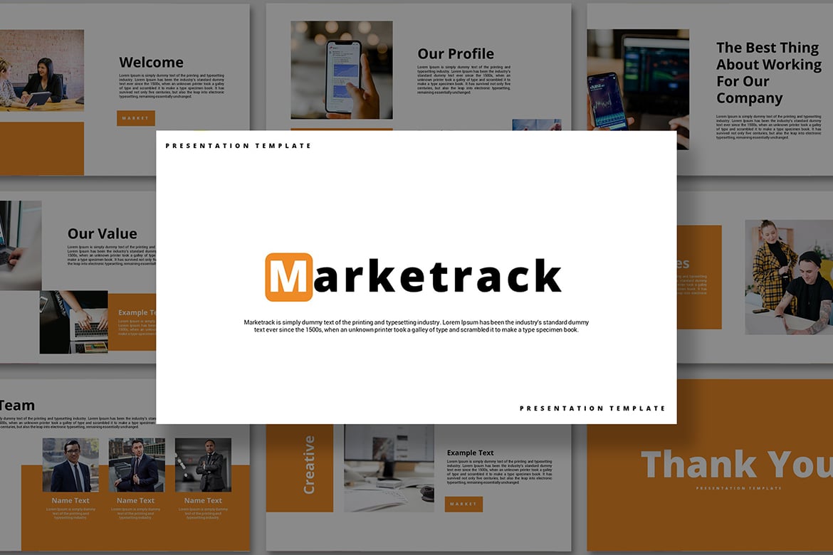 Template PowerPoint Marketrack - Presentasi Profesional dan Menarik