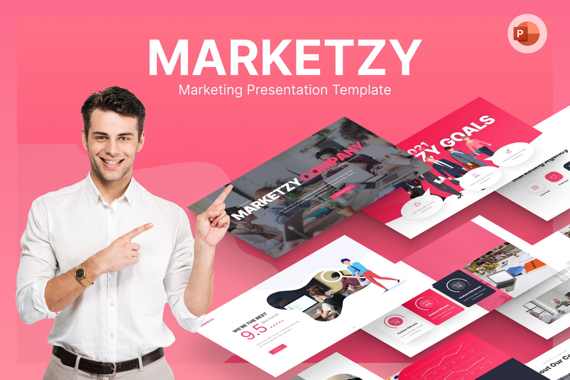 Template PowerPoint Marketing Marketzy yang Elegan dan Fleksibel