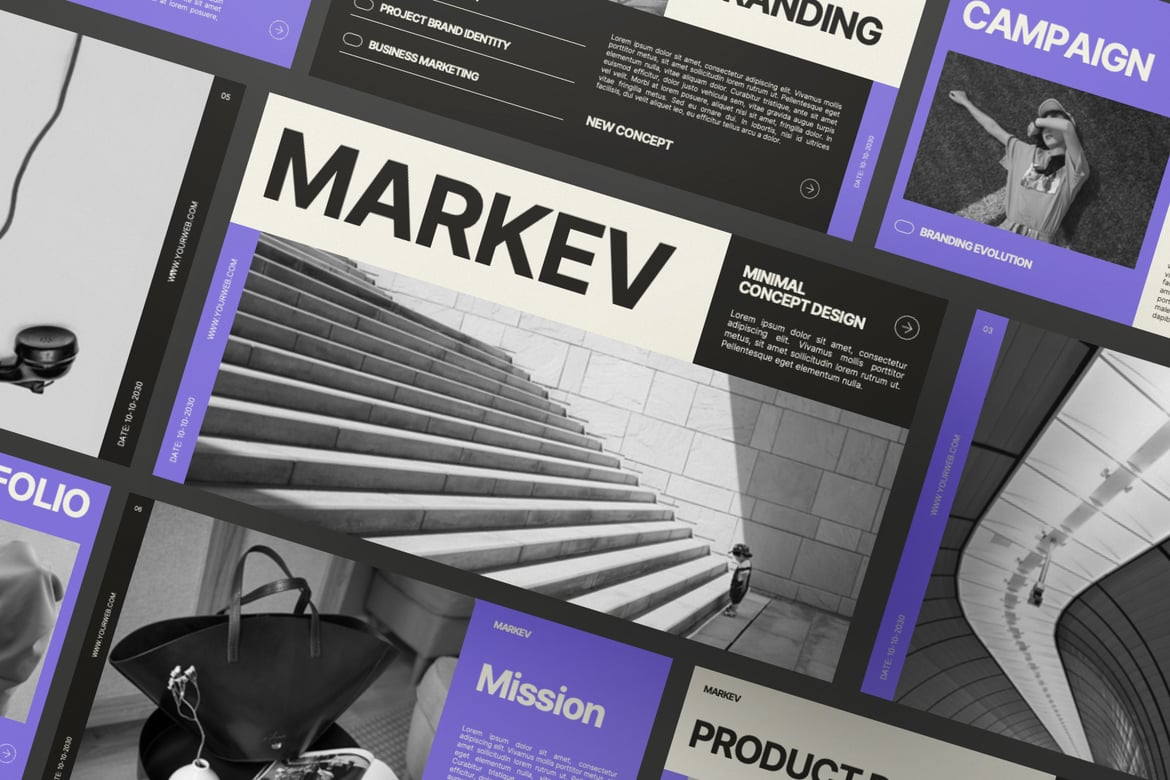 Template Presentasi Powerpoint Markev Minimalis yang Modern dan Profesional