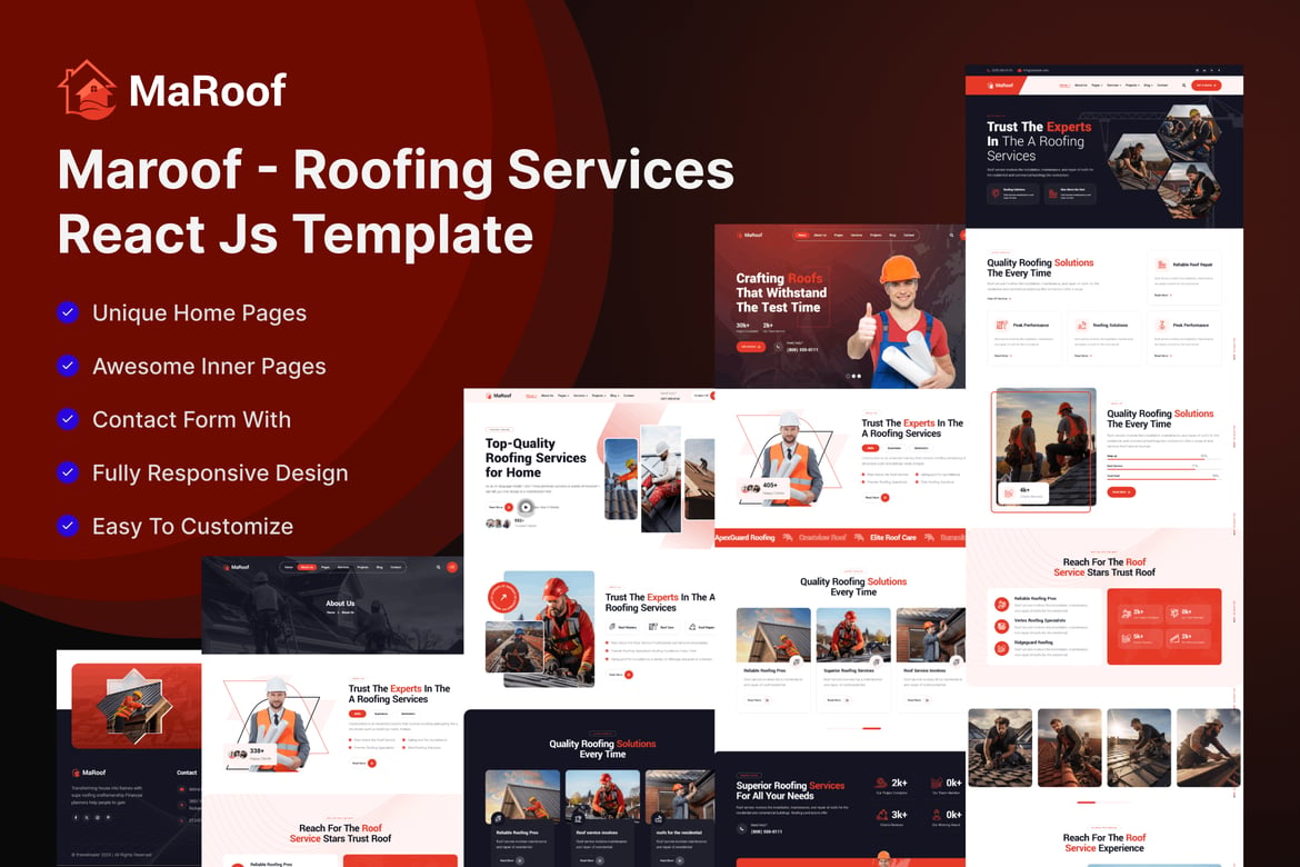 Maroof - Template Website Layanan Atap Berbasis React Js yang Modern dan Responsif