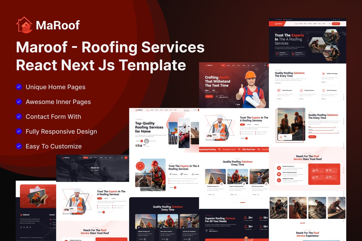 Maroof - Template Web Layanan Atap Modern dengan React Next Js