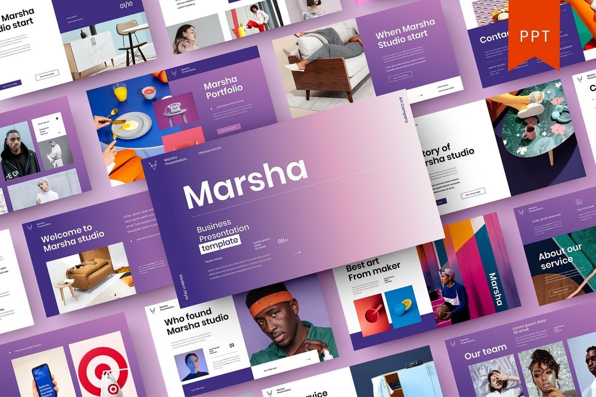 Template PowerPoint Bisnis Marsha yang Menarik dan Profesional