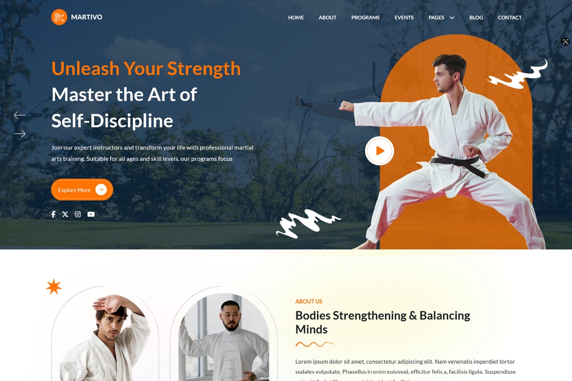 Martivo - Template Website Seni Bela Diri yang Modern dan Responsif