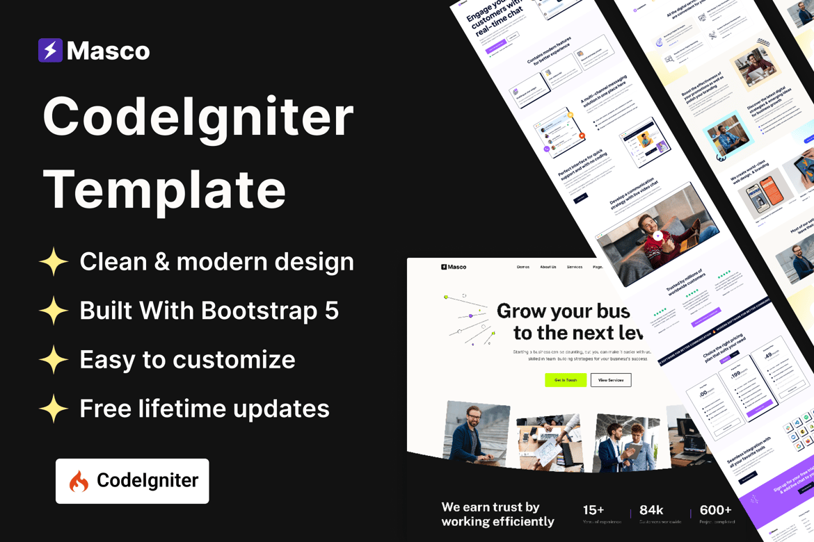 Masco - Template Website CodeIgniter untuk Startup SaaS dan Agensi Digital