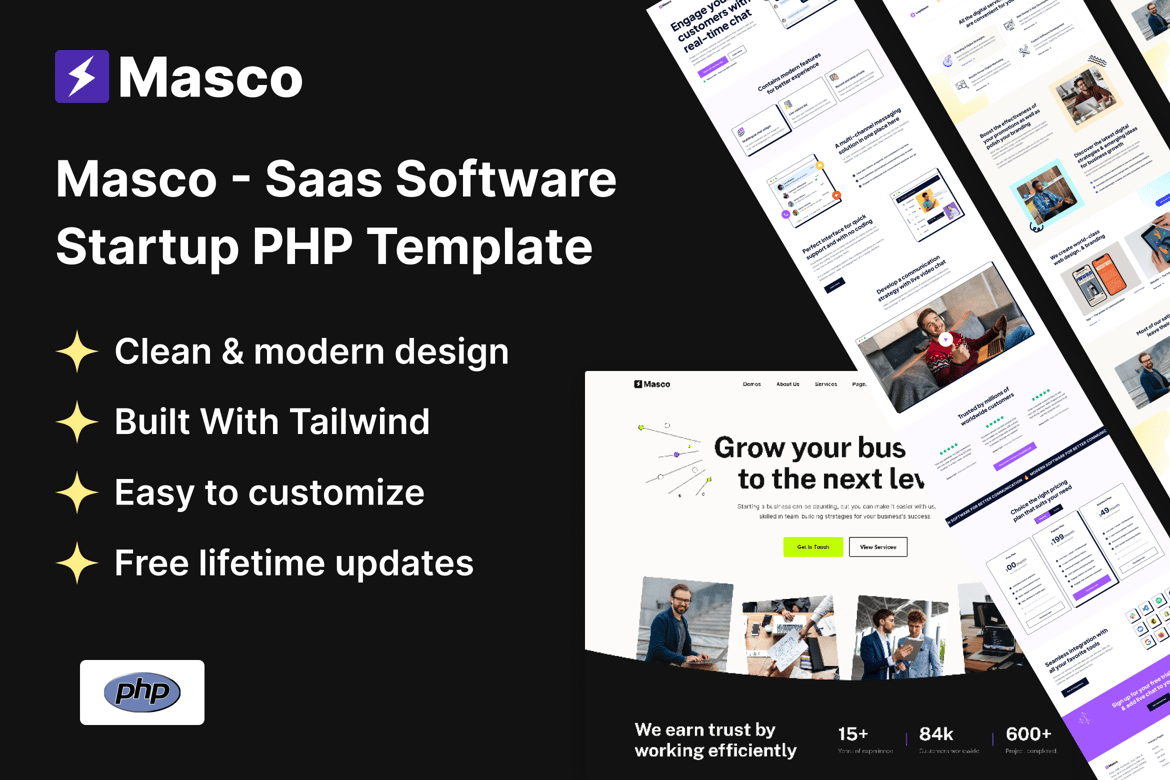 Template Web Masco: Solusi Modern untuk Startup Anda dengan Tailwind PHP