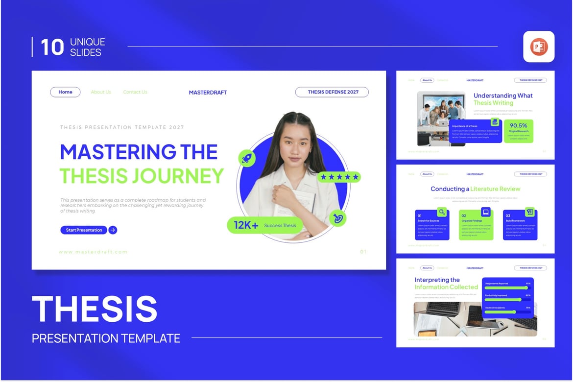Template PowerPoint Thesis Masterdraft yang Menawan