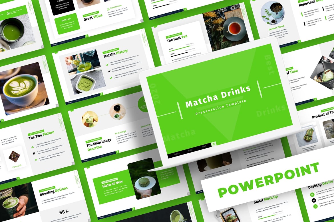Template PowerPoint Minuman Matcha - Presentasi Menarik dan Profesional