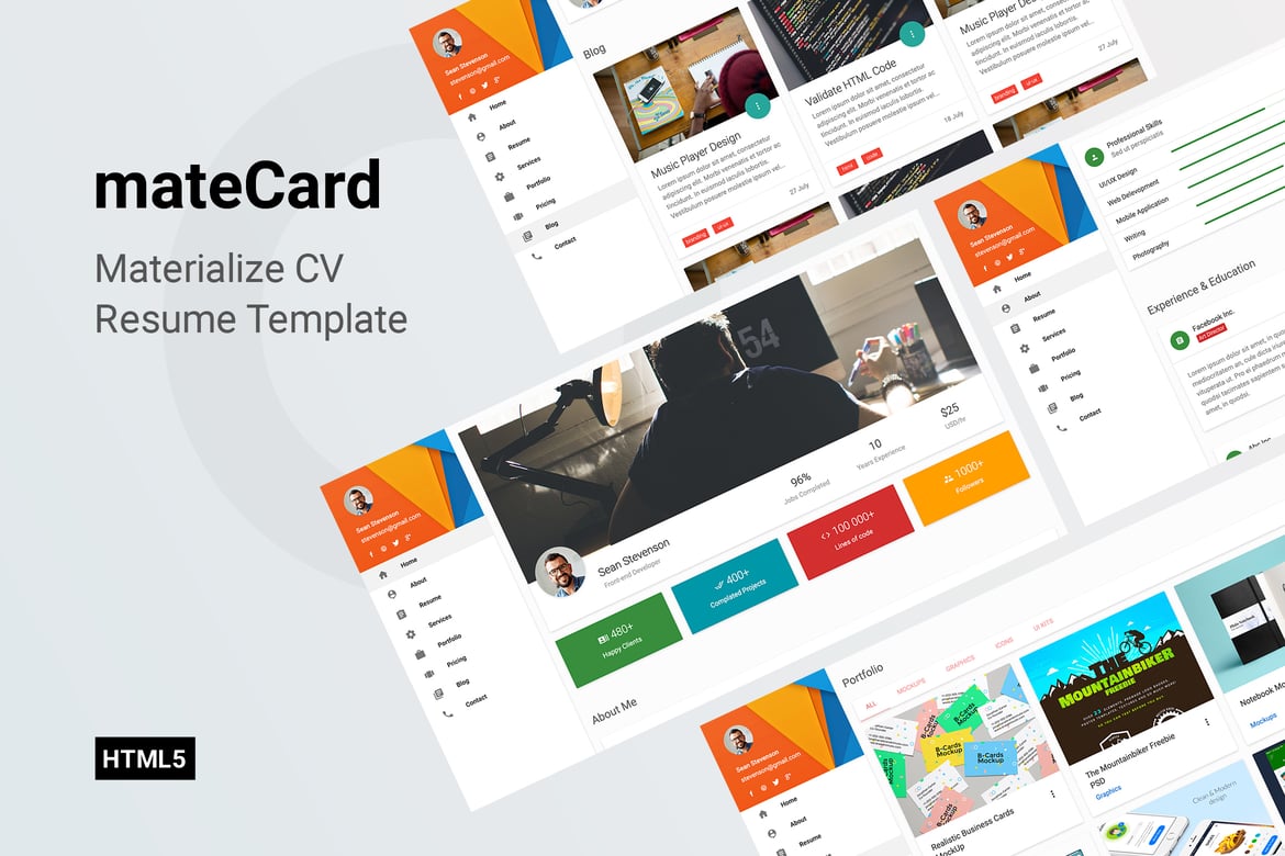 mateCard - Template Website CV/Resume Material yang Menarik