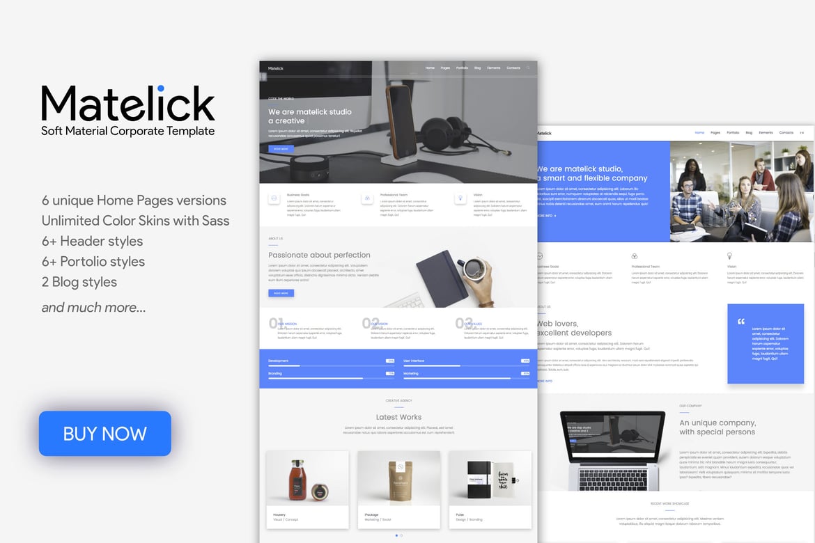 Matelick - Template Website Korporat dengan Desain Material yang Elegan
