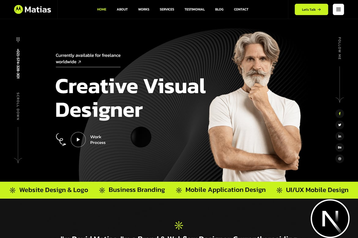 Matias - Template Website Portofolio Pribadi Next JS yang Kreatif
