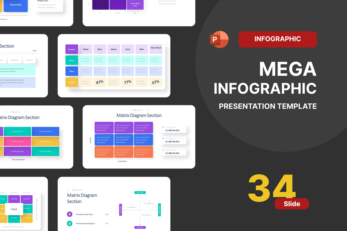 Template PowerPoint Infografis Minimalis dan Matriks yang Menarik