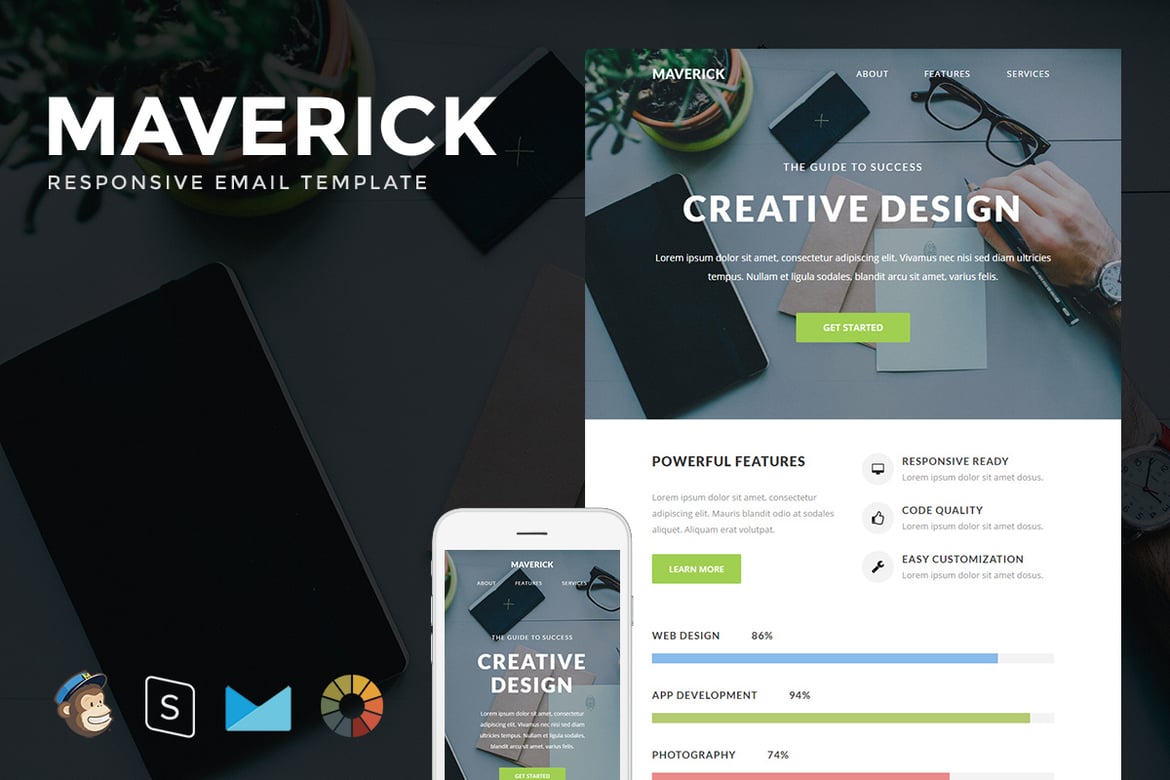 Maverick - Template Email Responsif + Pembuat StampReady yang Mudah Digunakan