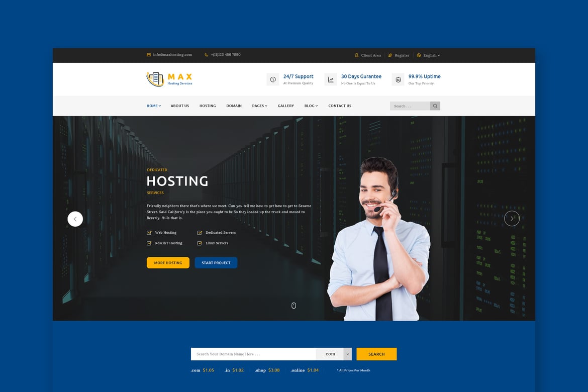 Max Hosting - Template Website Hosting Responsif yang Menawan