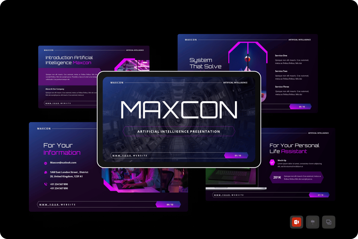 Maxcon - Template Presentasi PowerPoint Kecerdasan Buatan yang Menarik