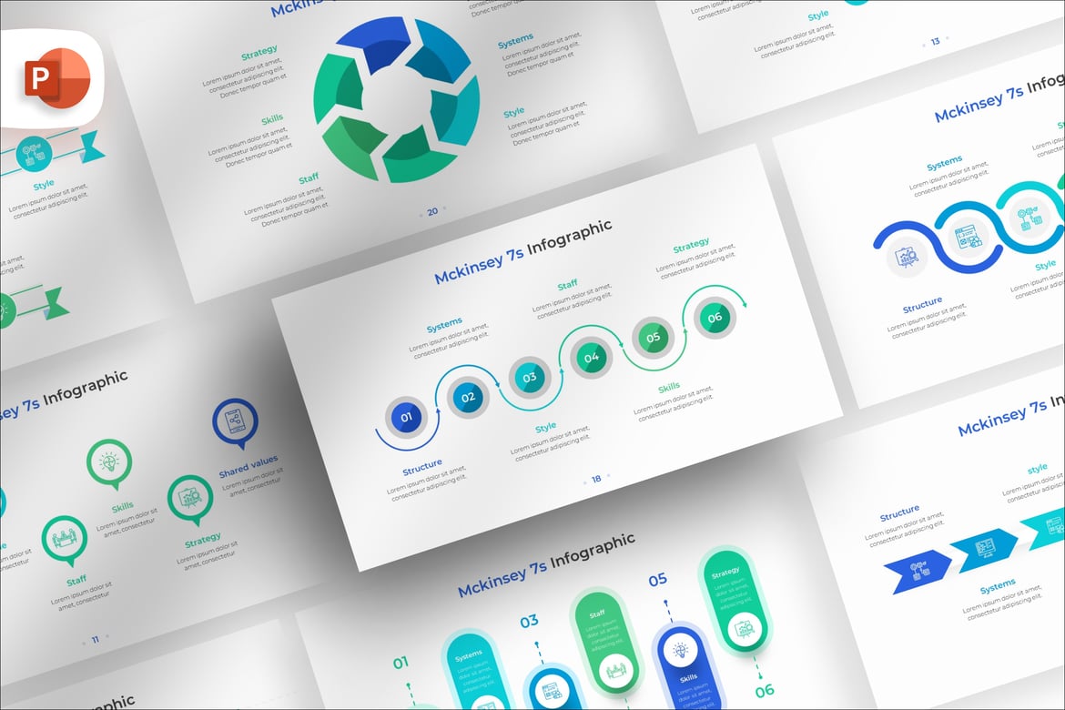 Template Presentasi PowerPoint Infografis Mckinsey 7s yang Menarik