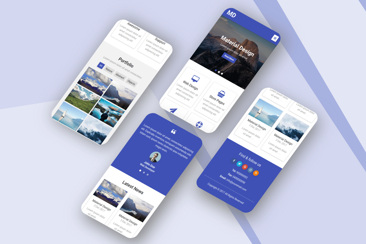 Template Website Mobile Desain Material yang Menawan