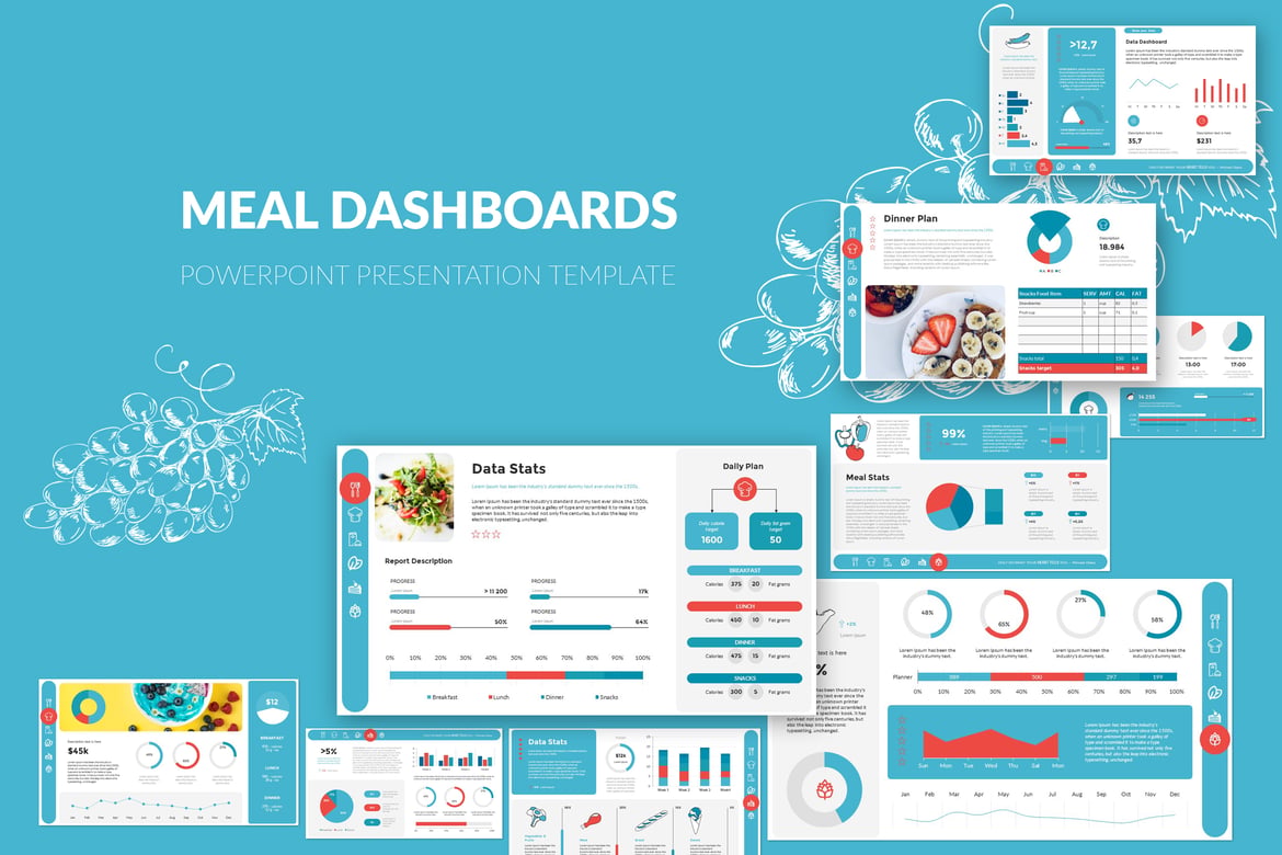 Template Presentasi PowerPoint Dashboard Makanan yang Menarik