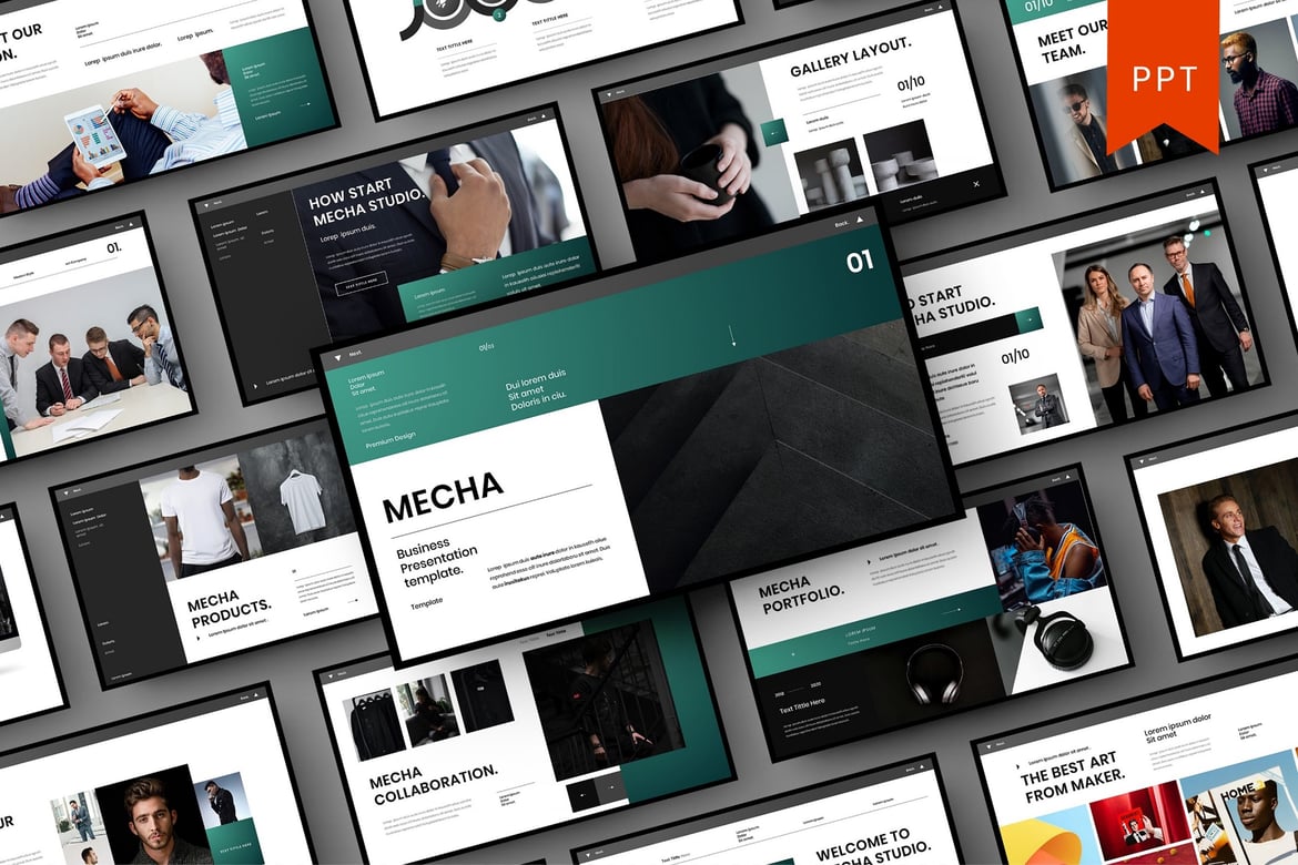 Template PowerPoint Bisnis Mecha – Solusi Presentasi Profesional