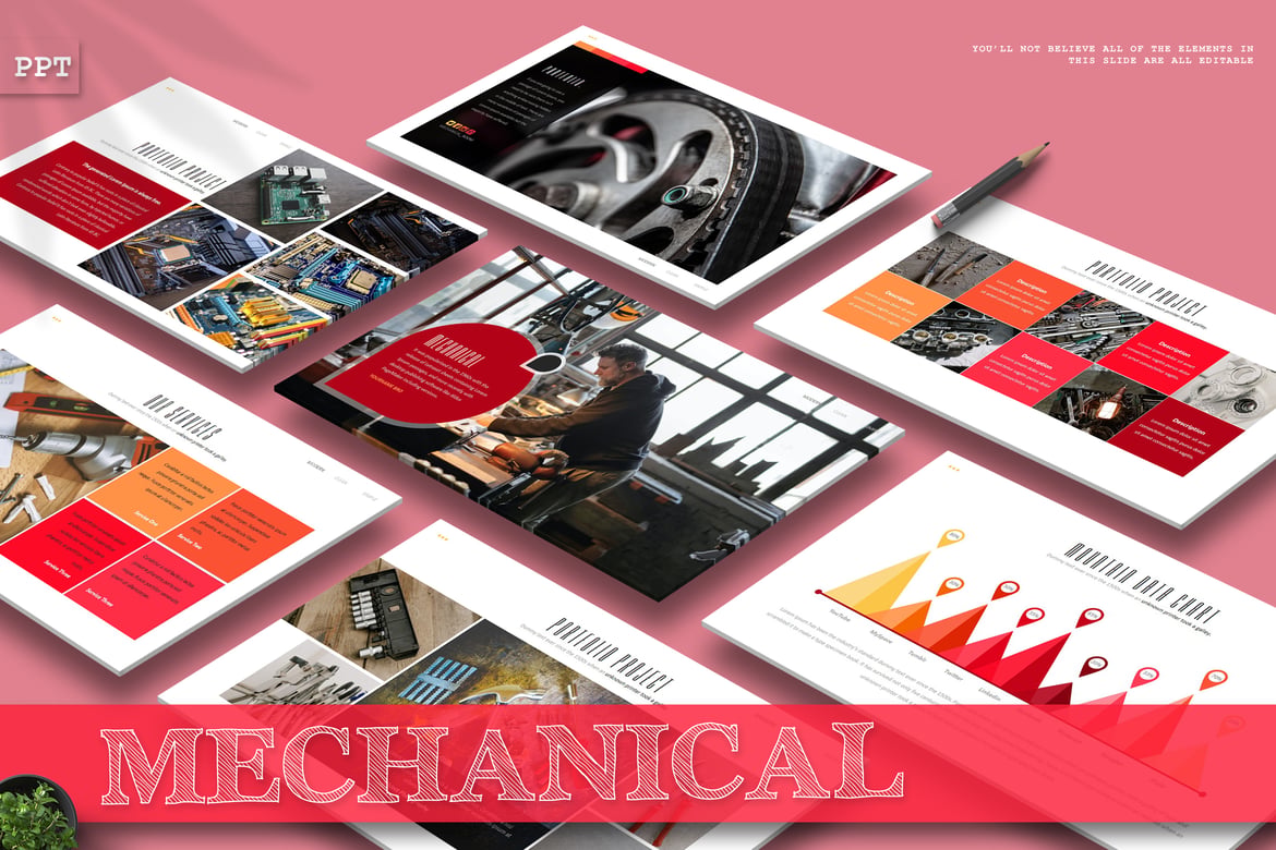 Template Presentasi Powerpoint Mekanik yang Kreatif dan Modern
