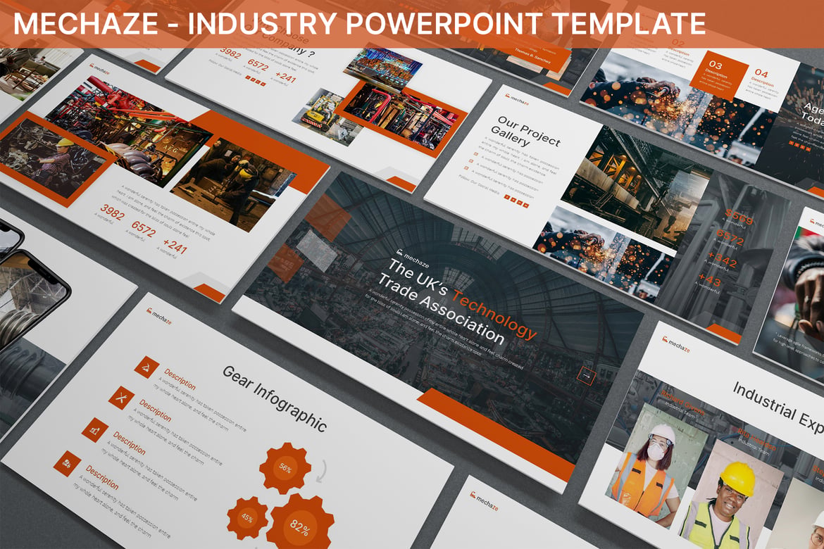 Template Presentasi PowerPoint Mechaze untuk Industri yang Profesional