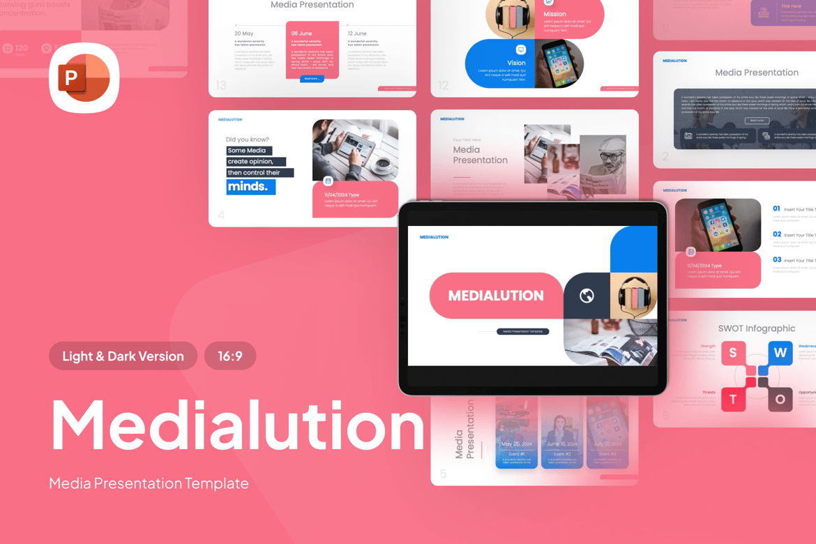 Template PowerPoint Presentasi Media Hiburan yang Menarik