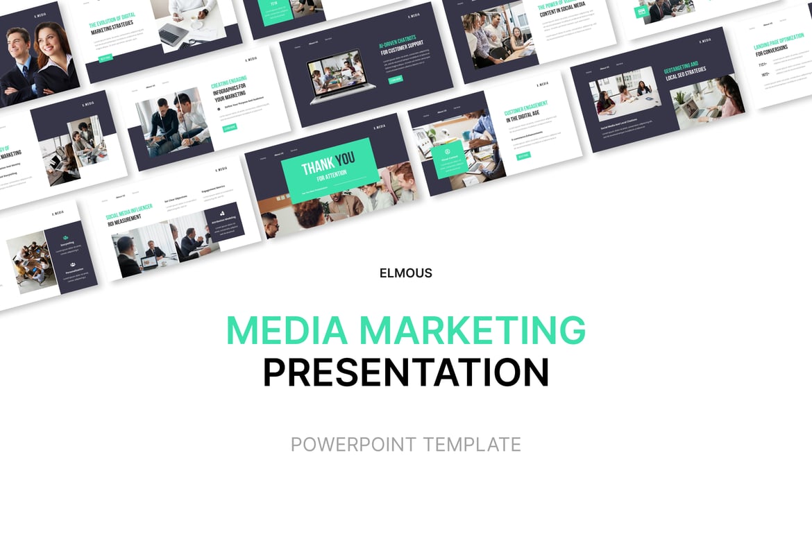 Template Presentasi PowerPoint Pemasaran Media yang Menarik