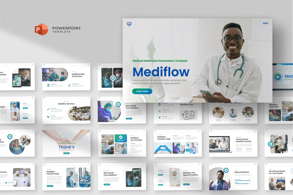 Template Powerpoint Medis & Kesehatan yang Modern dan Profesional