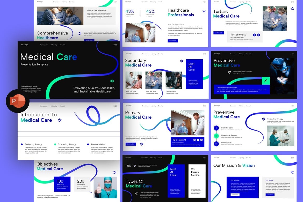 Template Presentasi PowerPoint Perawatan Kesehatan yang Modern dan Profesional
