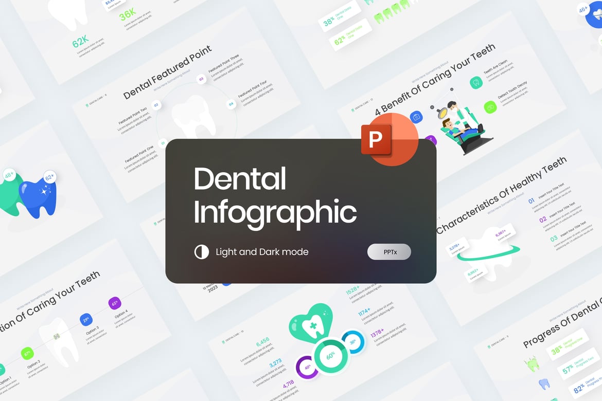 Template PowerPoint Infografik Medis dan Gigi yang Modern