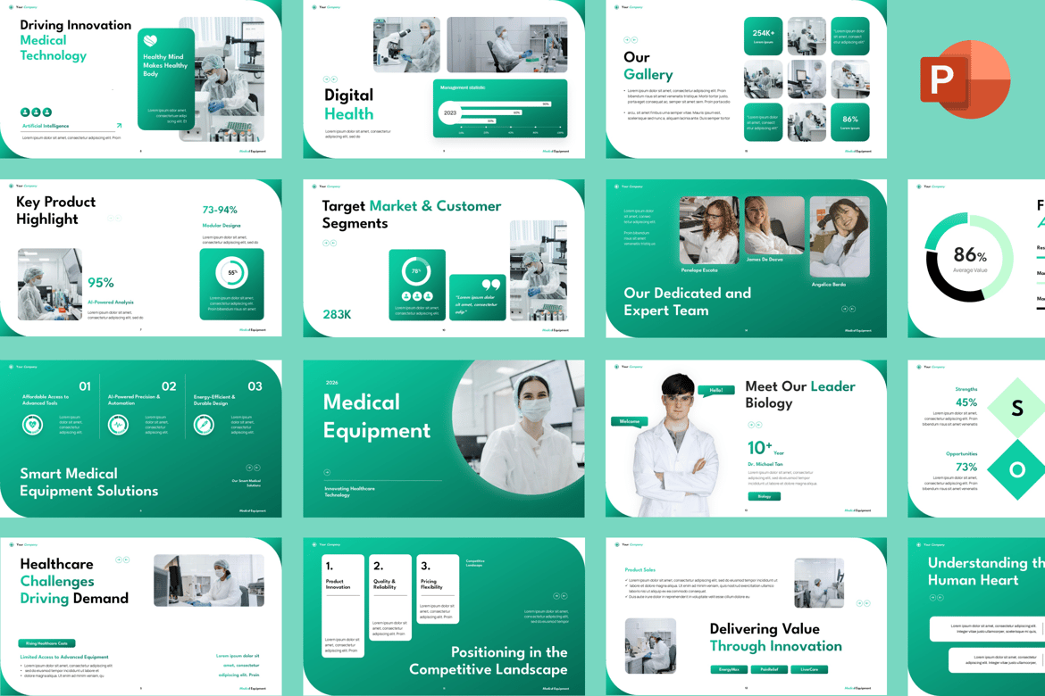 Template PowerPoint Peralatan Medis yang Profesional dan Menarik