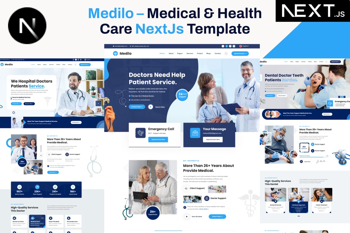 Template Website NextJs Medilo untuk Layanan Medis, Rumah Sakit, dan Kesehatan