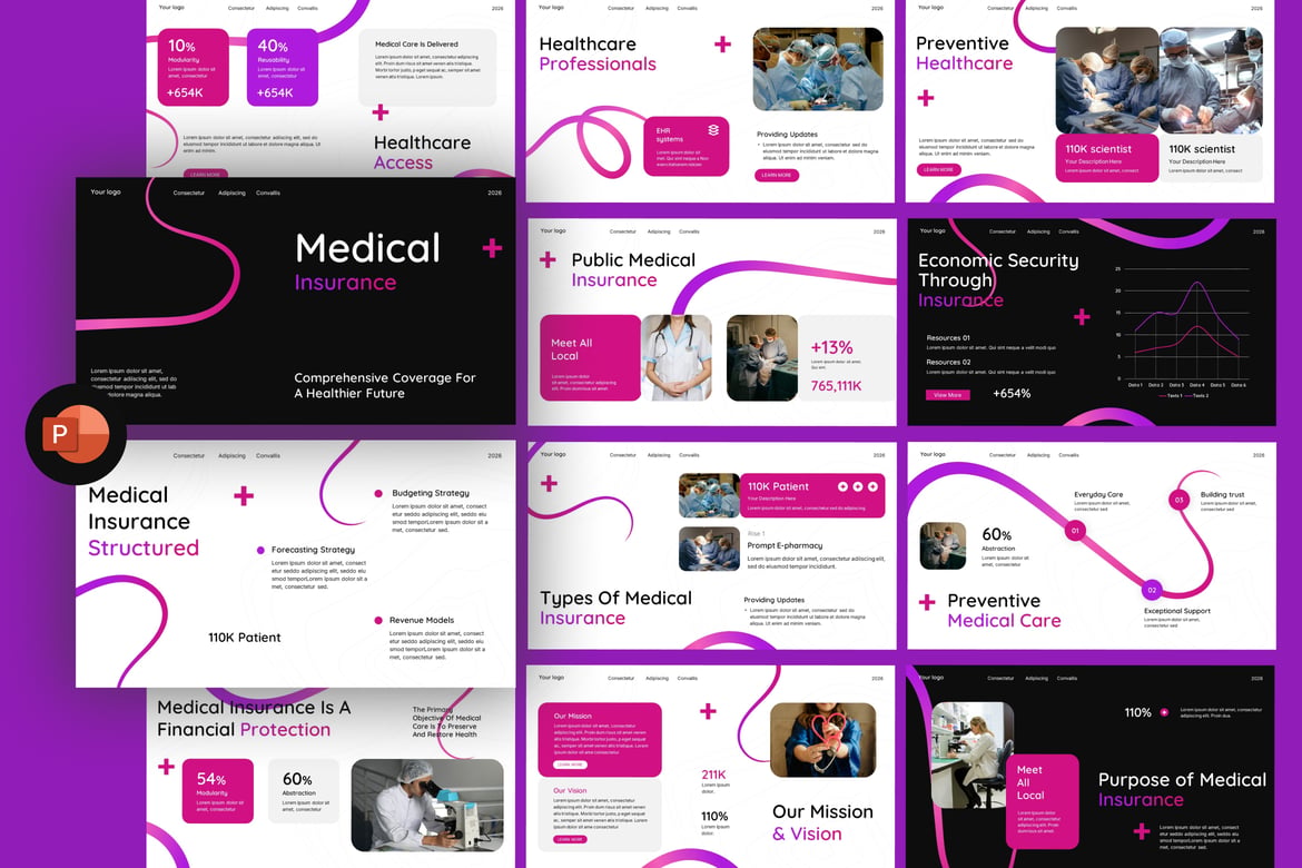 Template PowerPoint Asuransi Kesehatan yang Profesional dan Modern