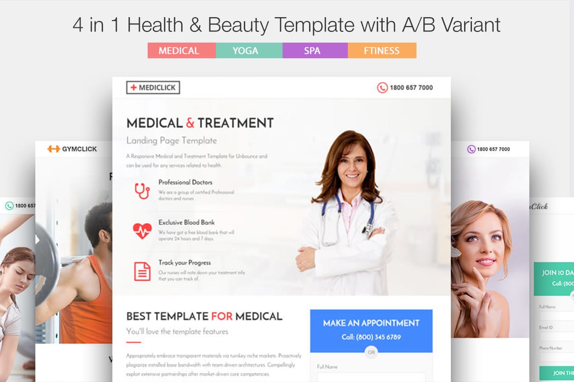 Template Website Landing Page Kesehatan & Kecantikan 4 Dalam 1