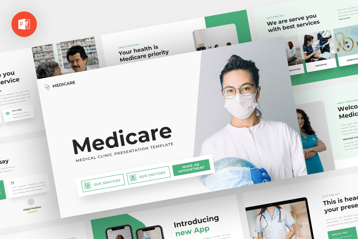 Template Powerpoint Klinik Kesehatan Medicare yang Modern dan Profesional
