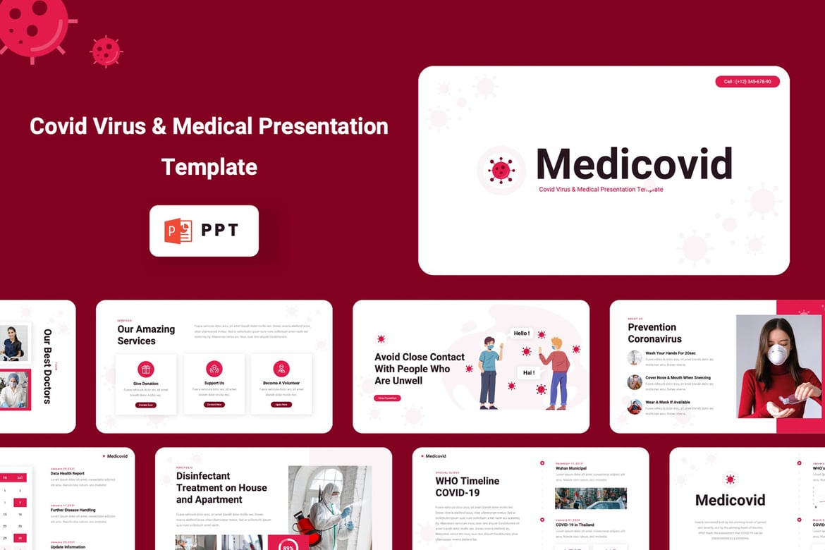 Template Powerpoint Medis: MEDICOVID - Template Presentasi Virus Covid yang Modern dan Profesional