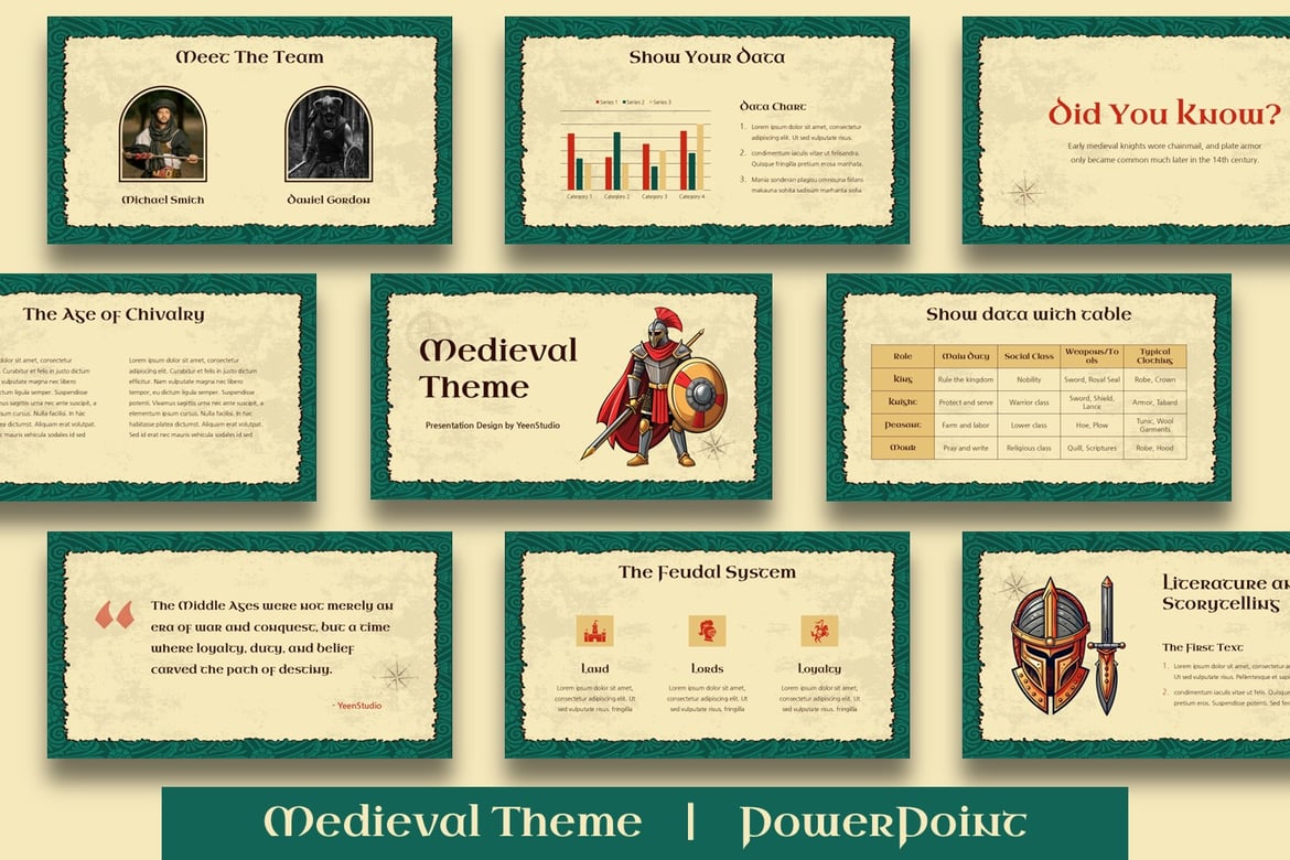 Template Presentasi PowerPoint Bergaya Medieval yang Menarik