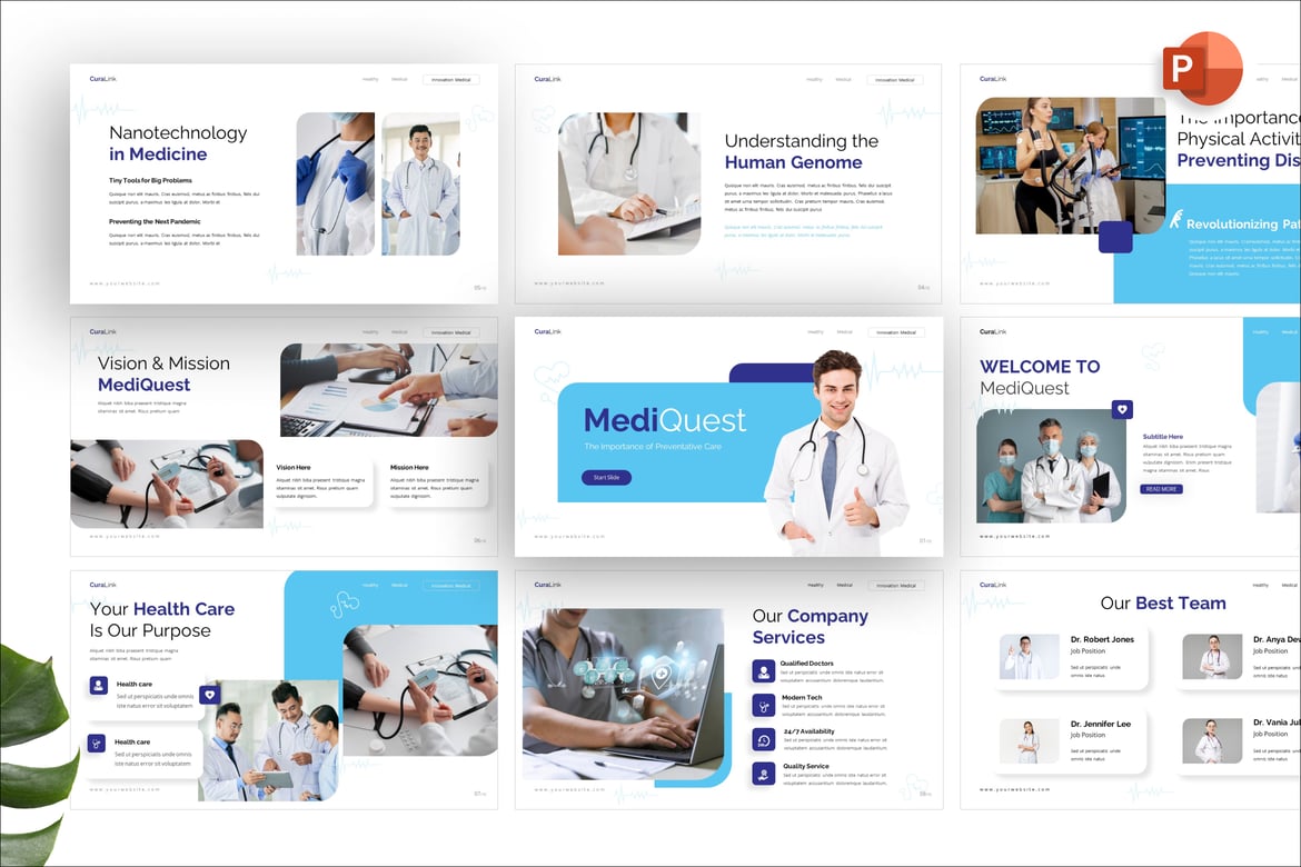 Template PowerPoint Presentasi Medis MediQuest yang Memukau