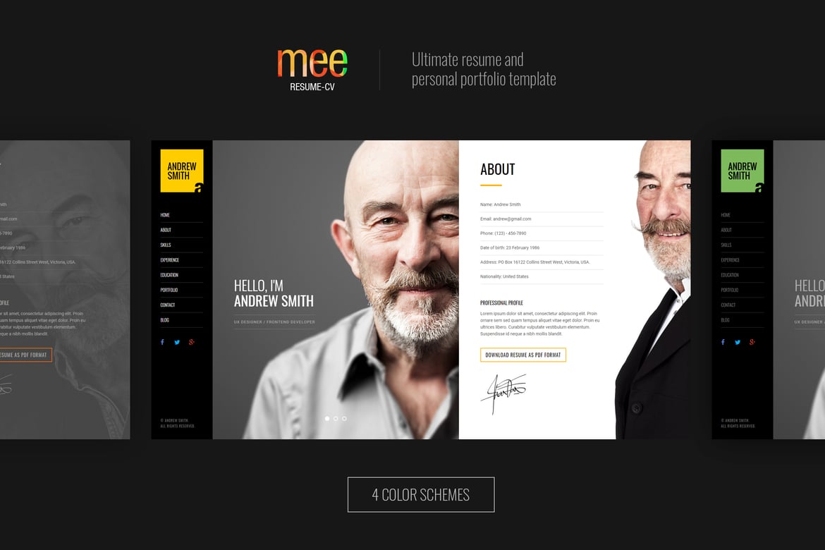 MEE - Template Website Resume dan Portofolio Responsif yang Modern