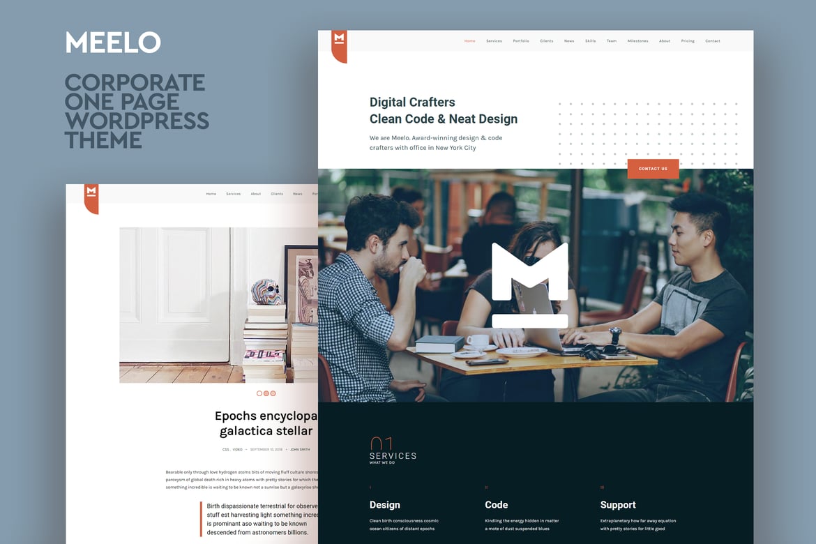 Meelo - Tema WordPress Satu Halaman untuk Perusahaan yang Modern dan Fungsional