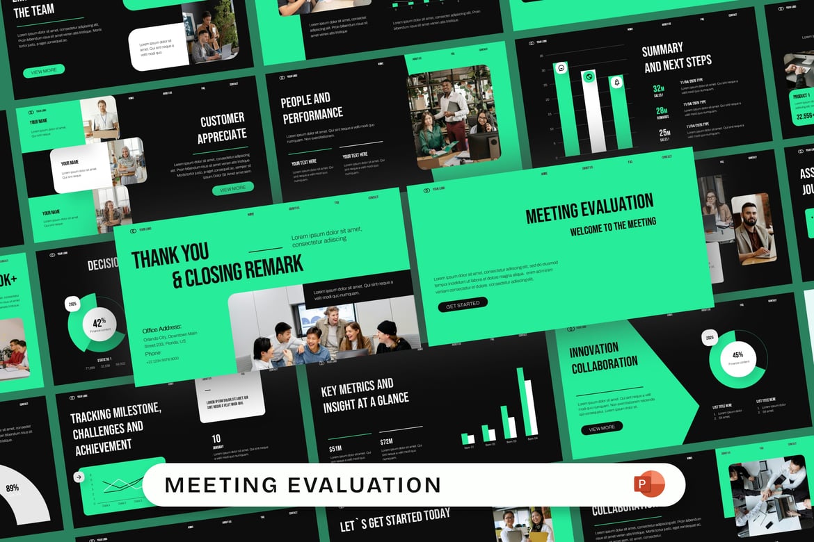 Template PowerPoint Evaluasi Rapat yang Efisien