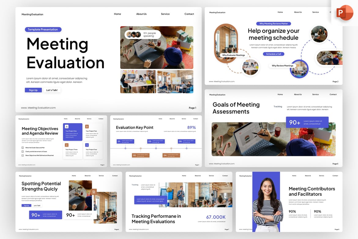 Template PowerPoint Evaluasi Rapat yang Modern dan Efektif