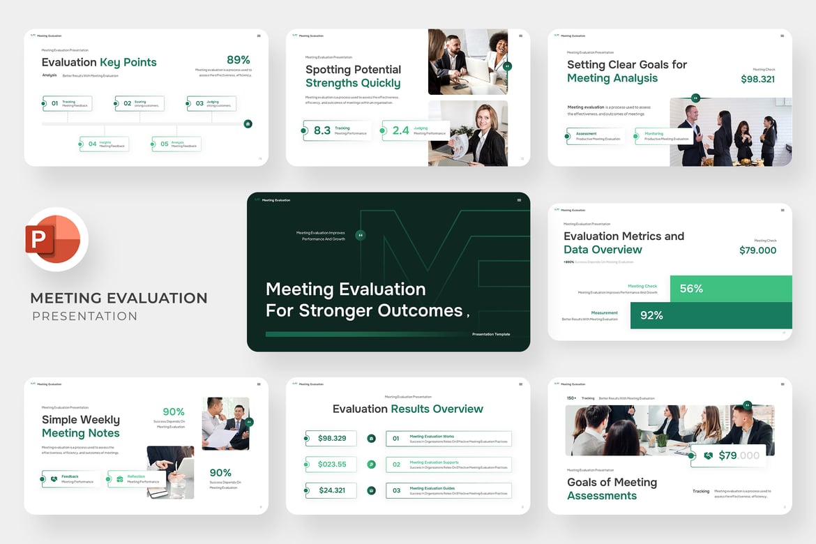Template PowerPoint Evaluasi Rapat yang Menarik dan Profesional
