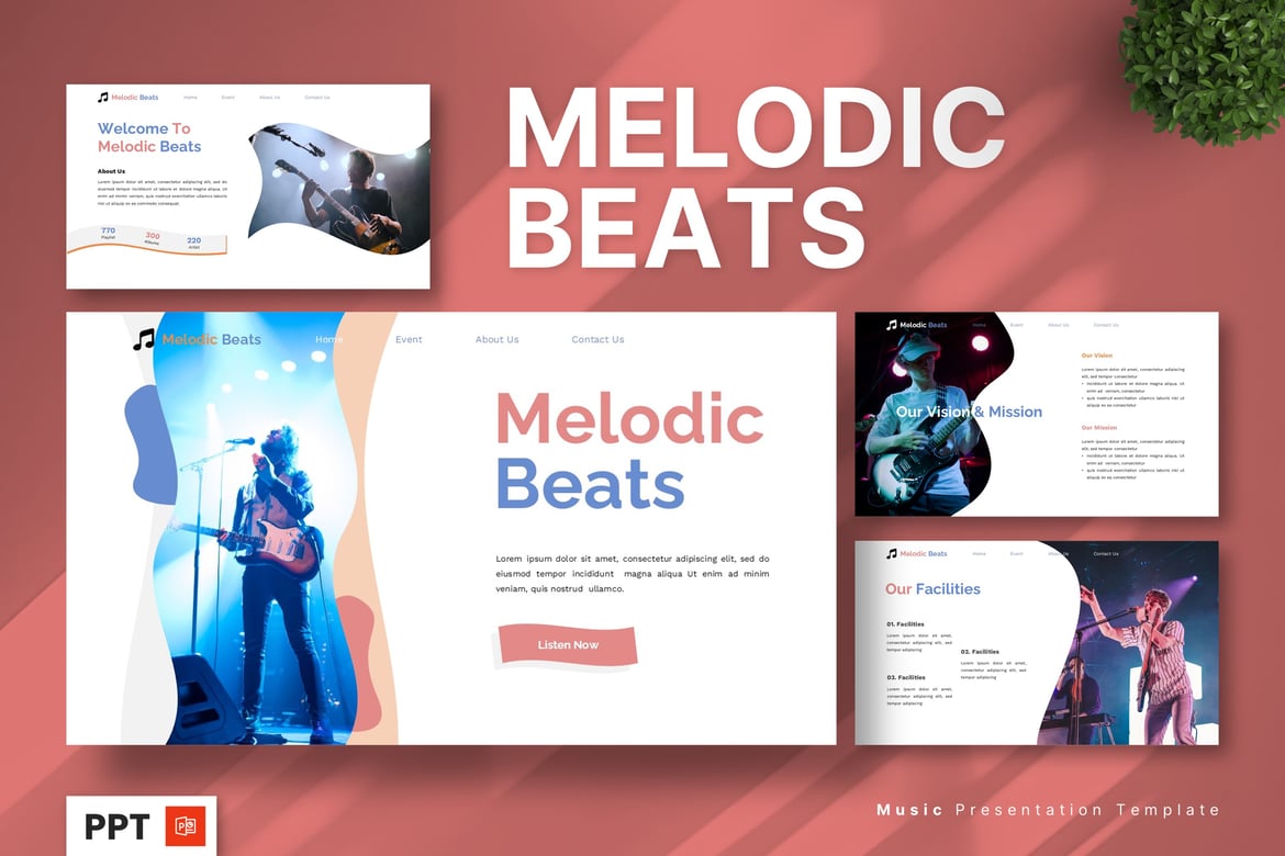 Template Presentasi Musik Melodic Beats - Powerpoint Kreatif
