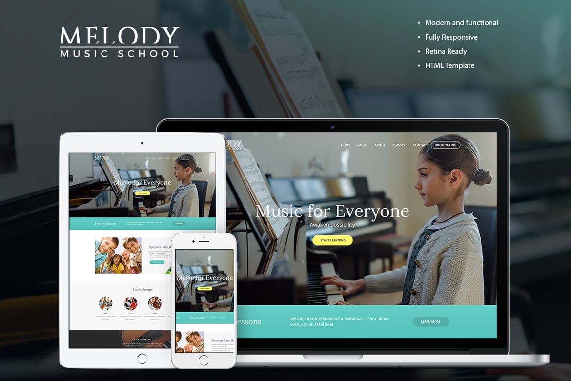 Template Website Melody: Desain Modern untuk Sekolah Musik dan Kelas Seni Visual
