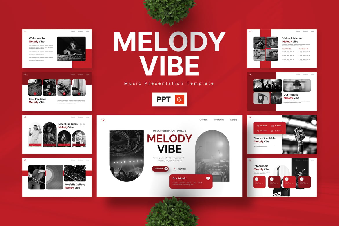Template PowerPoint Musik Melody Vibe yang Menarik