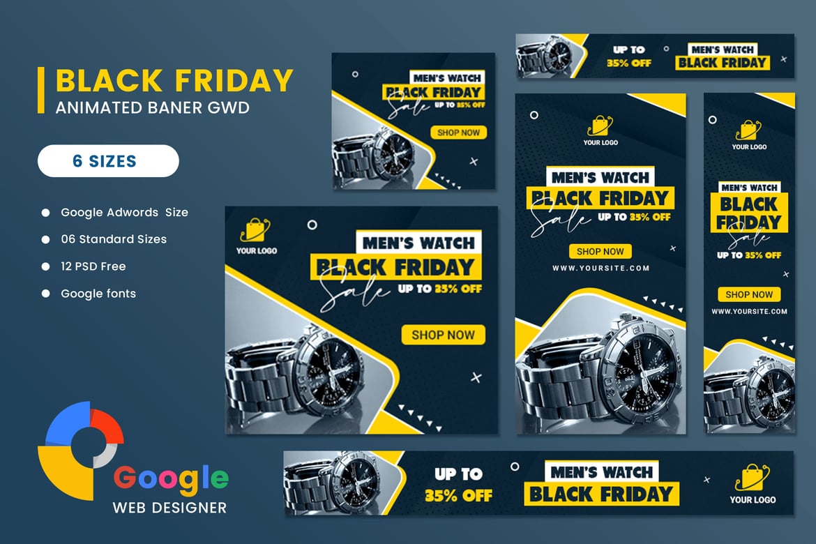 Template Website Spanduk Diskon Black Friday untuk Jam Tangan Pria