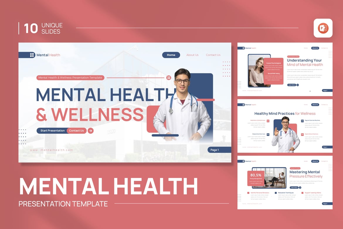 Template PowerPoint Kesehatan Mental & Kesejahteraan yang Menarik