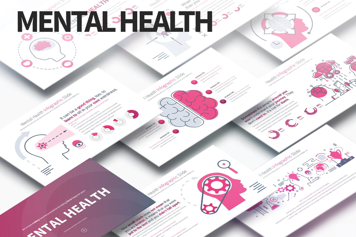 Template PowerPoint Infografis Kesehatan Mental yang Menarik dan Profesional