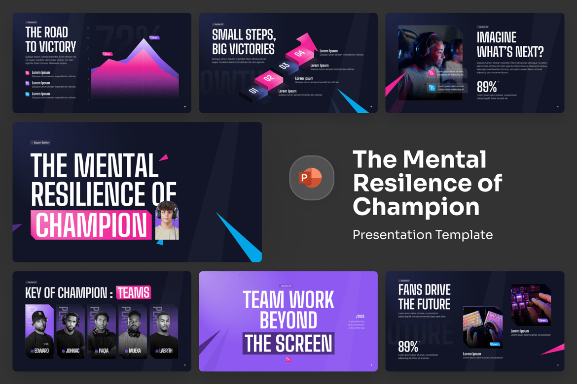 Template PowerPoint Mental Juara untuk Presentasi Sukses